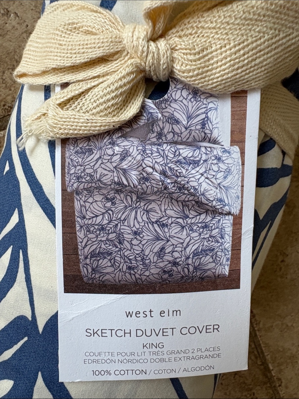 West Elm Floral Sketch Duvet Cover - Blue and Cream